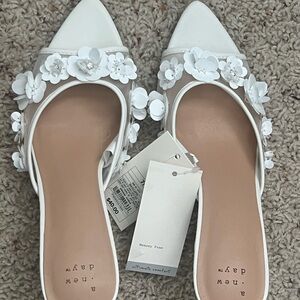 a new day White Floral Mules